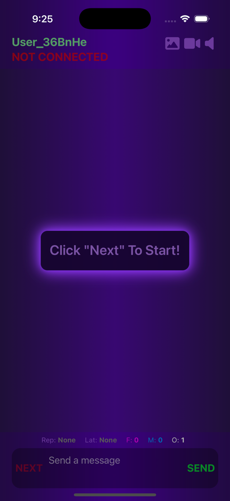 BÄNTR.LIVE - Schermata iniziale di BANTR.LIVE con una richiesta di fare clic su avanti per iniziare la videochiamata.