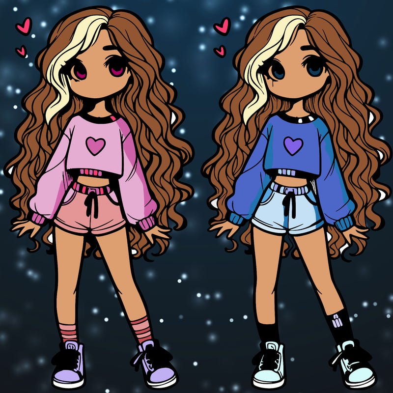 a girl with long curly hair and wearing a crop top with a sweater and shorts and sneakers