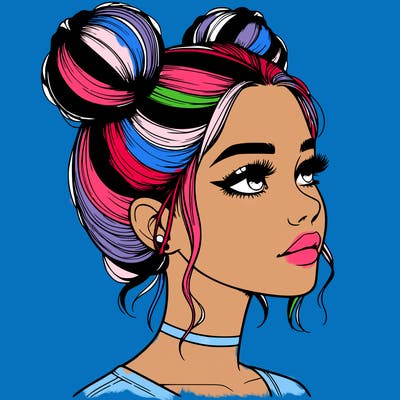 realistic girl with buns on the top of her head