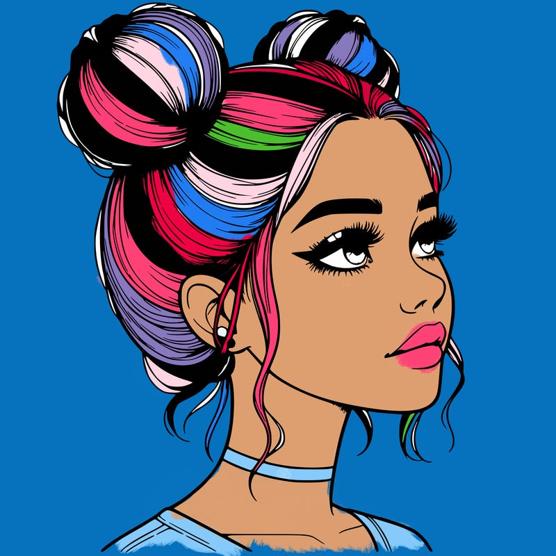 realistic girl with buns on the top of her head