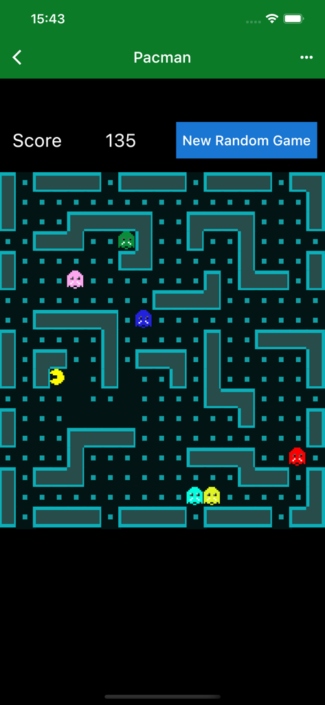 Gaming Room: Classic Games - Screenshot di un livello classico del gioco Pacman con fantasmi colorati e punti labirinto nell'app Gaming Room.