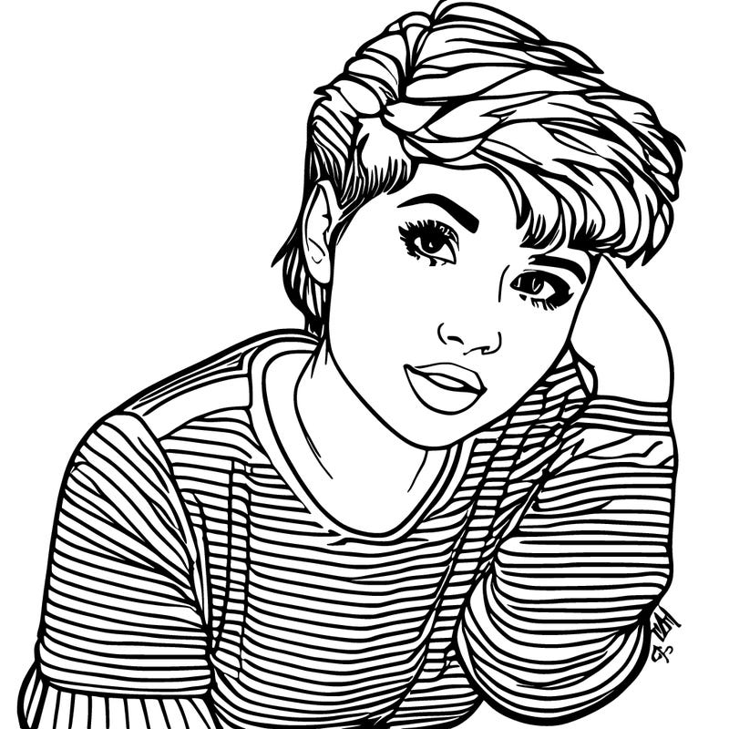 girl with short fluffy hair