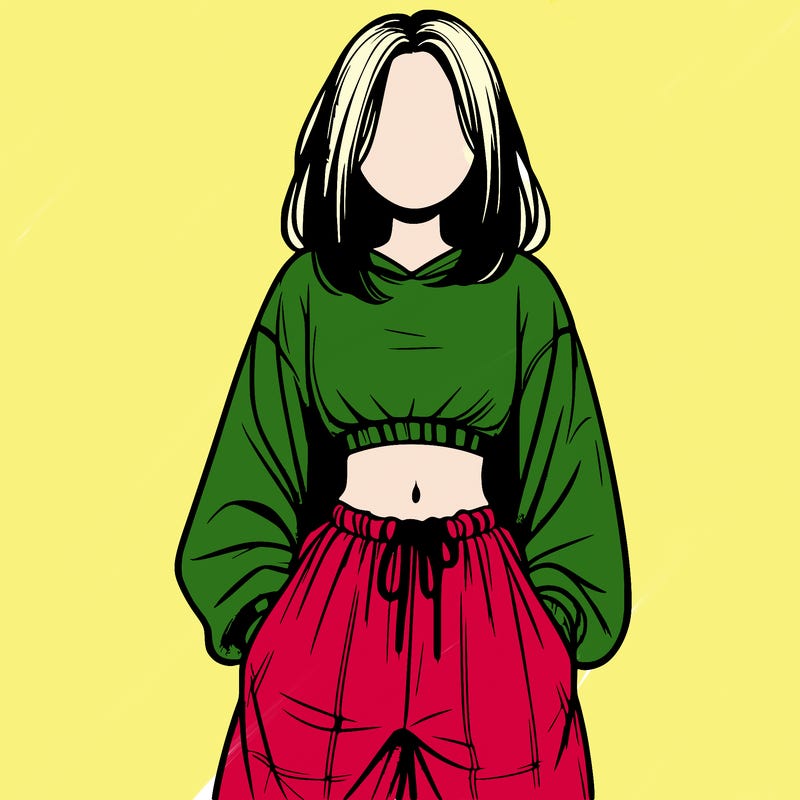 realistic girl faceless with baggy pants and a crop top