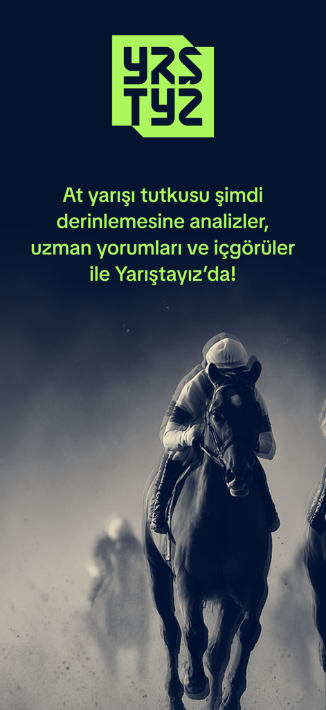 Yarıştayız-TJK Bülten Tüyoları - A jockey racing a horse with Turkish text advertising expert racing analysis and tips.