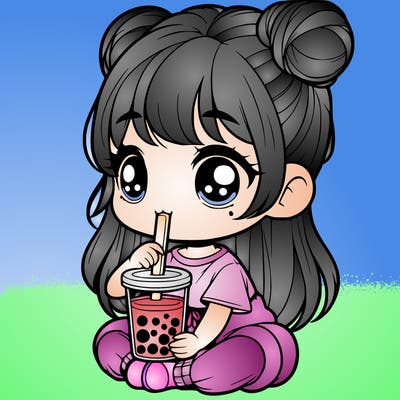 realistic little girl drinking boba