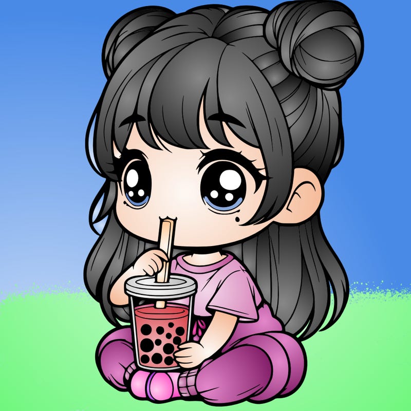 realistic little girl drinking boba