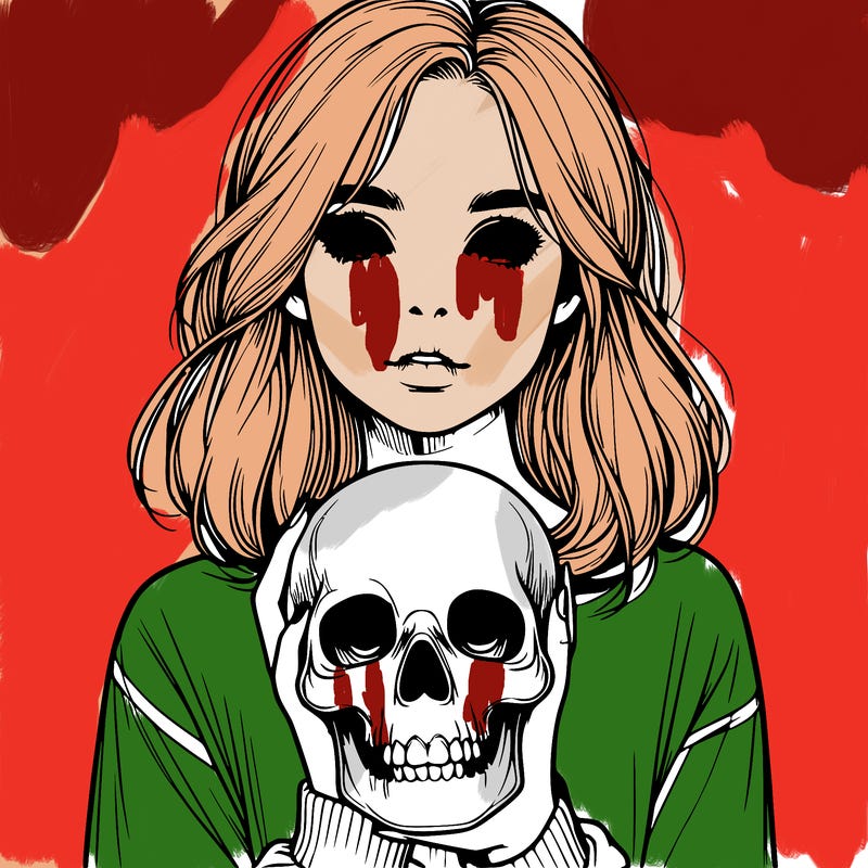 realistic girl holding a skull