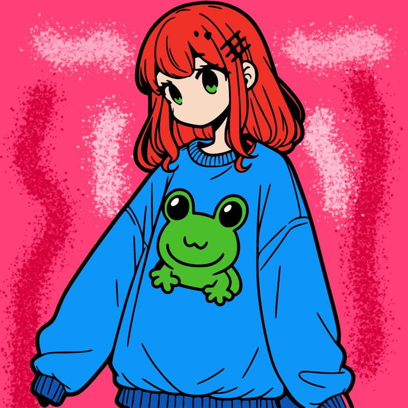 girl wearing frogging sweatshirt