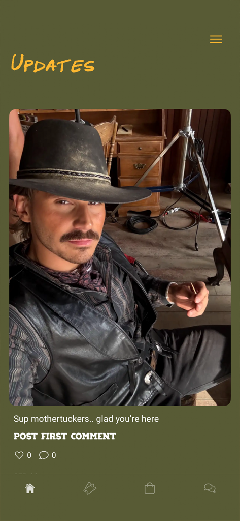 Tucker Wetmore - Tucker Wetmore app updates feed featuring a photo of the artist in a cowboy hat and a welcome message to fans