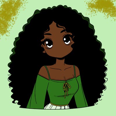 a black anime girl with long afro hair