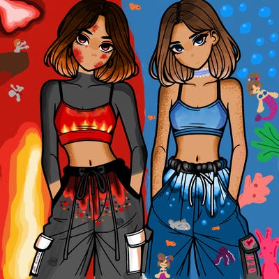 two girls with crop top with baggy pants