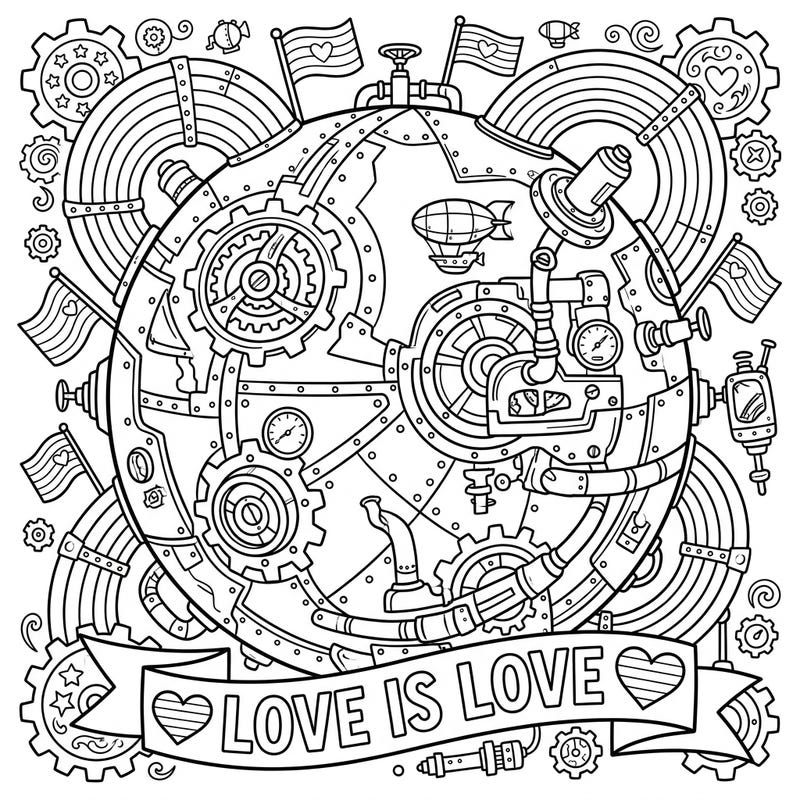 Embark on a truly unique coloring journey with our Steampunk Mercury Pride page, blending futuristic gears with heartfelt celebration. Discover intricate details and inspiring symbols as you bring this imaginative world to life with your favorite colors.