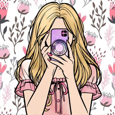 a realistic girl holding her phone taking pictures