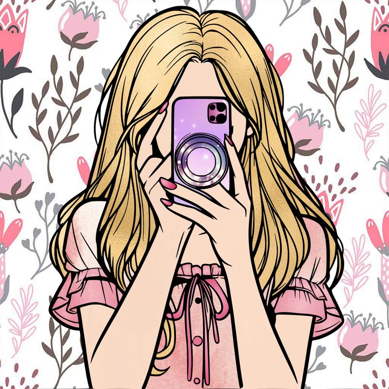 a realistic girl holding her phone taking pictures