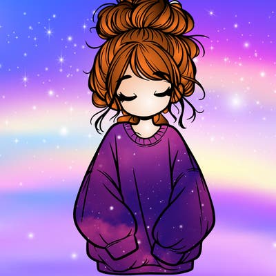 girl with baggy sweatshirt and messy bun