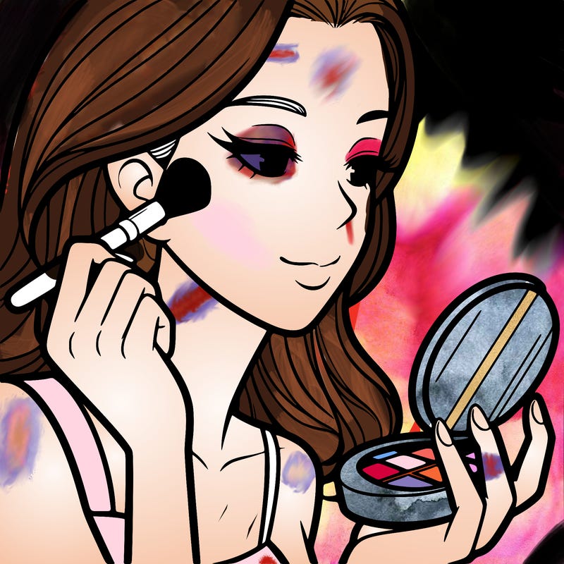 little girl putting on makeup