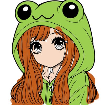 a pretty girl wearing a frog hoodie portrait with long hair