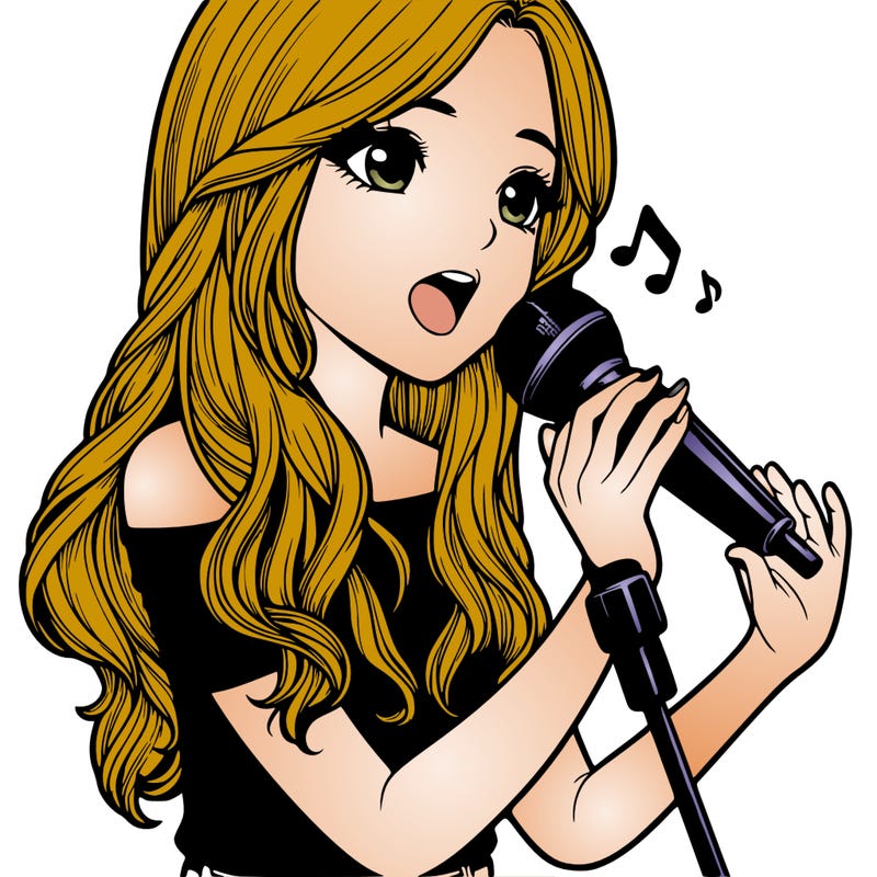 realistic girl using a mic to sing
