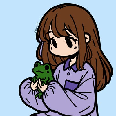 girl with long hair and a oversized shirt. and she is holding a frog