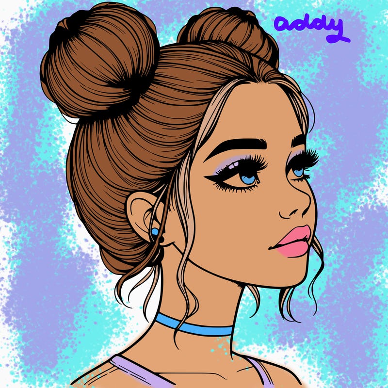 realistic girl with buns on the top of her head