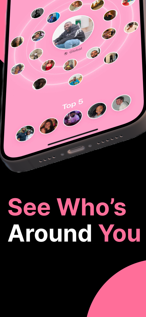SeenU - SeenU mobile app interface showing nearby user profiles in a radar view with the text See Whos Around You