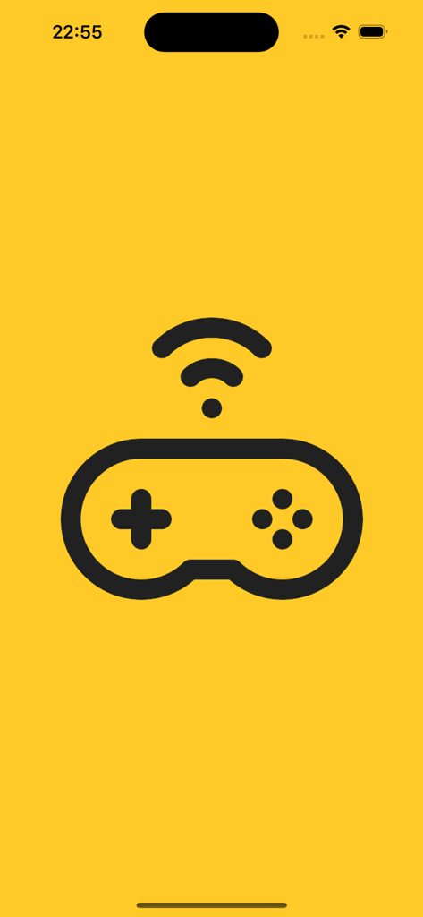 Freebie Game Deals Radar - Tela inicial amarela do aplicativo Freebie Game Deals Radar com um controle de jogo minimalista e ícone de sinal.