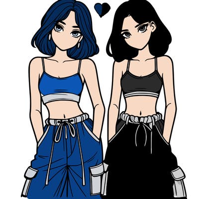 two girls with crop top with baggy pants