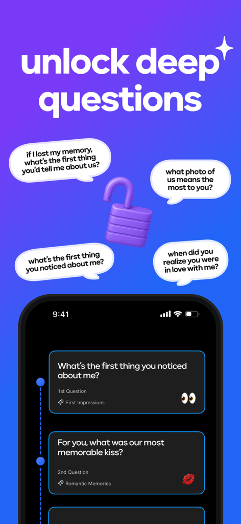 Honest: Couples & Relationship - Honest app screen showing deep conversation questions for couples