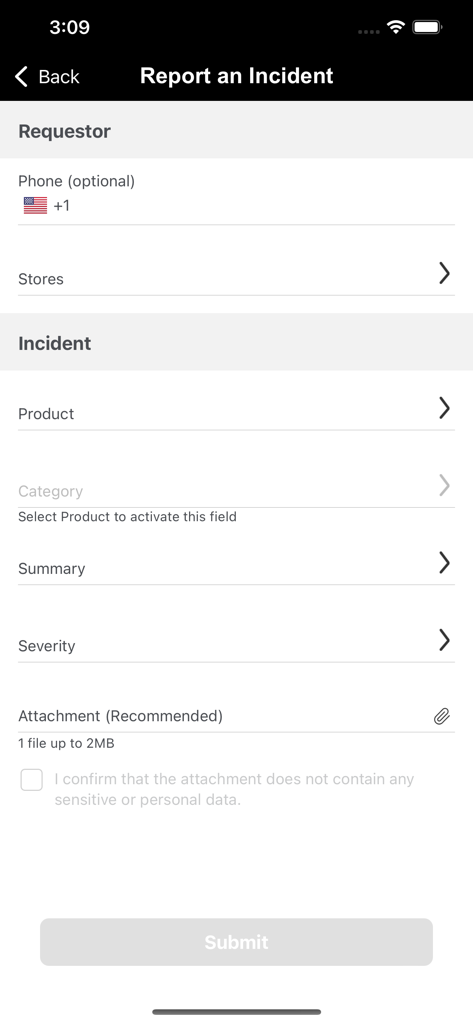 Mobile screen showing the Report an Incident form in the NCR Voyix Pulse app for restaurant management