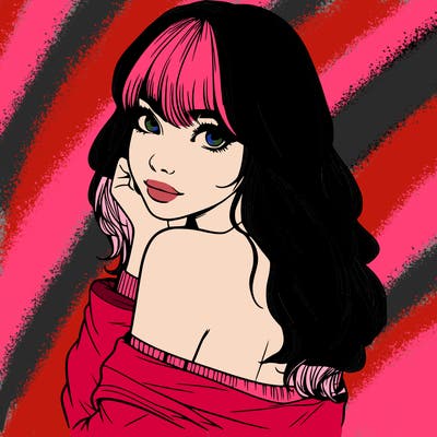 realistic girl with bangs looking over her shoulder