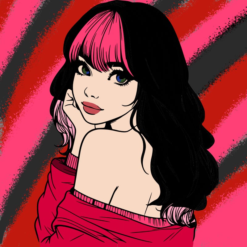 realistic girl with bangs looking over her shoulder