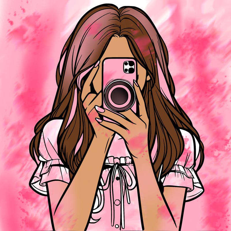 a realistic girl holding her phone taking pictures