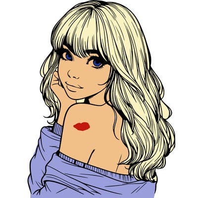 realistic girl with bangs looking over her shoulder