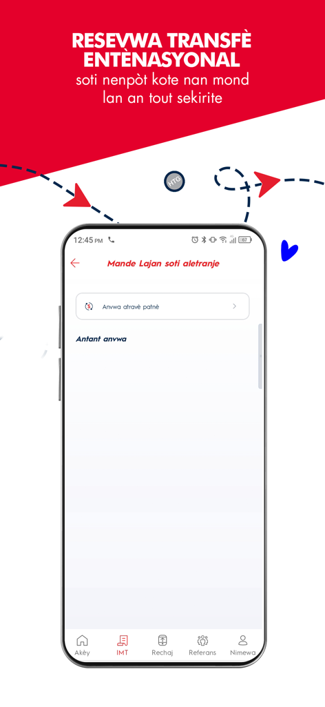 Interface de l'application mobile MonCash pour recevoir des transferts d'argent internationaux
