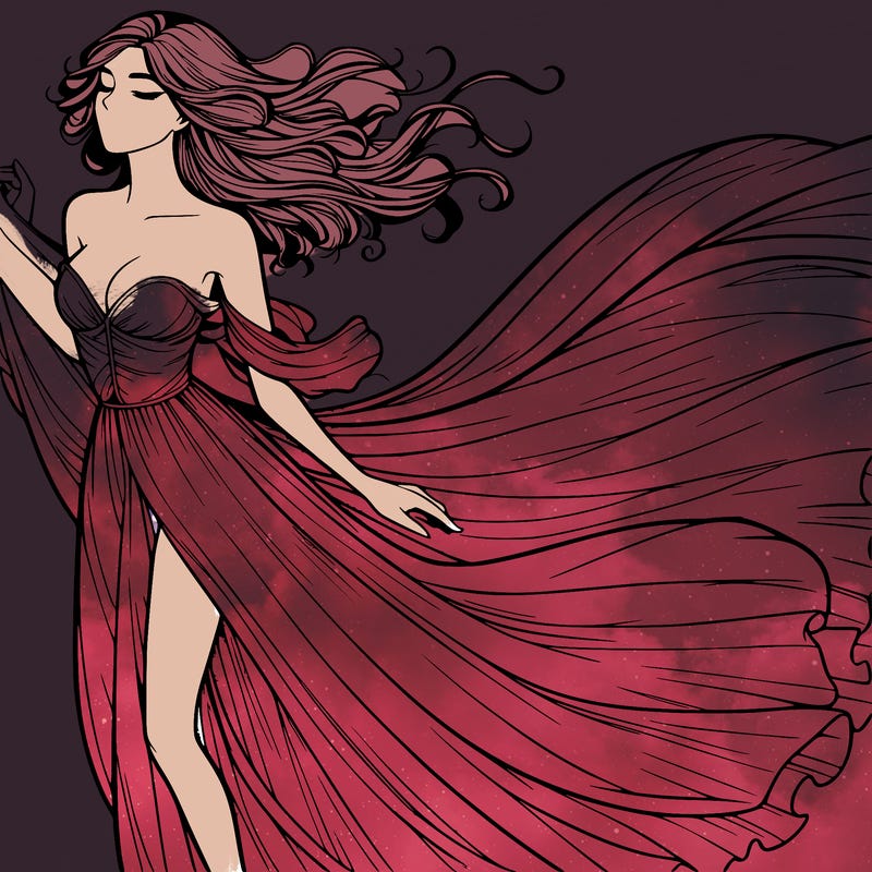 realistic woman in dress flowing the the wind