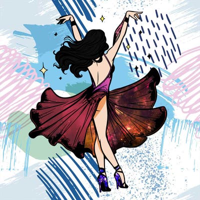 dancer dancing with a shimmery costume on realistic