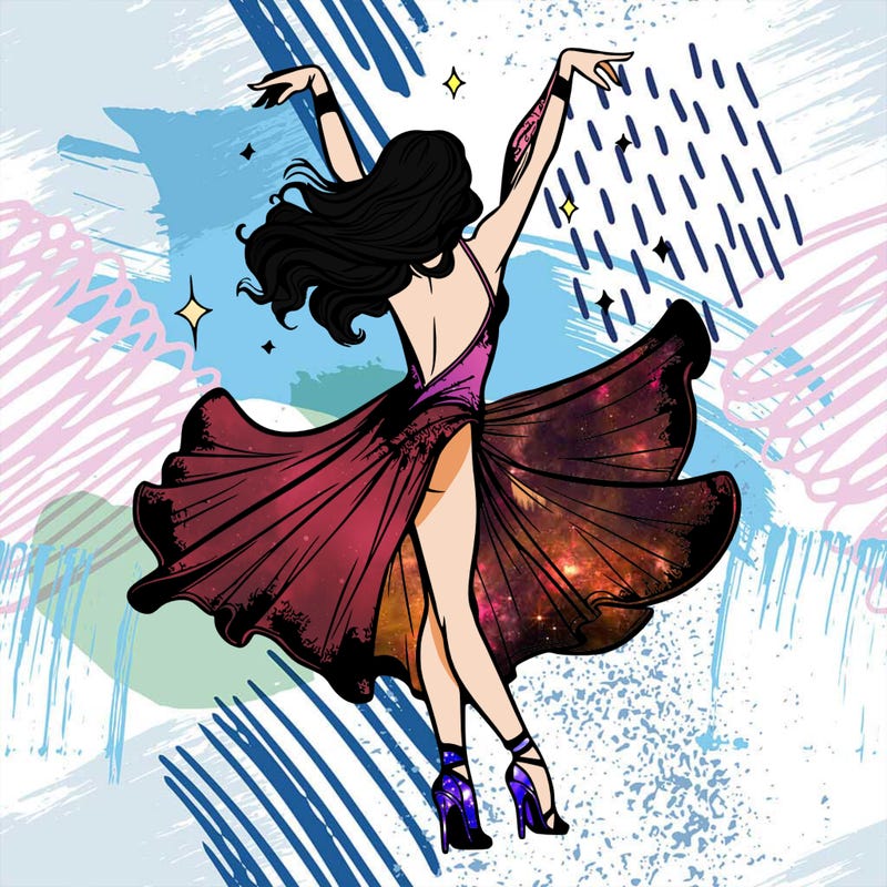 dancer dancing with a shimmery costume on realistic