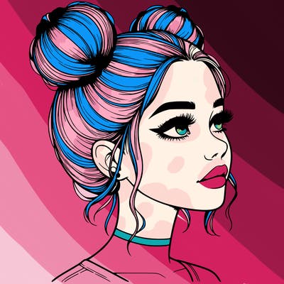 realistic girl with buns on the top of her head