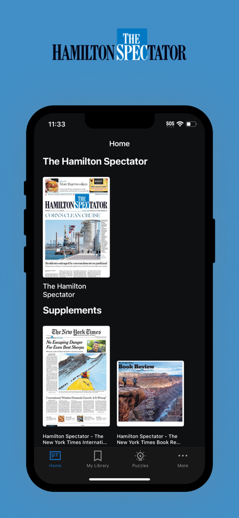 The Hamilton Spectator ePaper - The Hamilton Spectator ePaper app home screen displaying the digital newspaper replica and supplements.