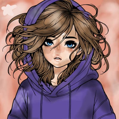 realistic girl with baggy hoodie with messy hair