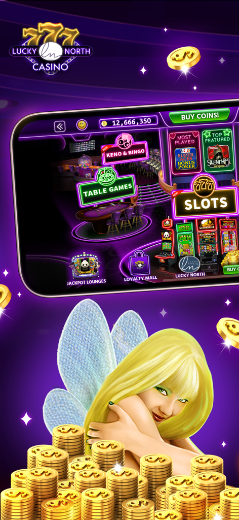 Lucky North Casino Games - Lucky North Casino mobile app lobby with slots and table games categories