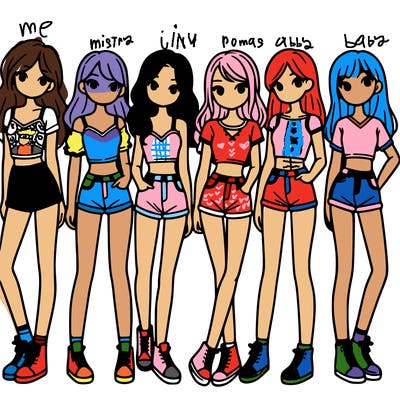 a group of girls wearing crop tops and shorts