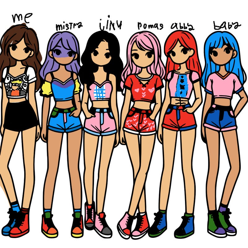a group of girls wearing crop tops and shorts