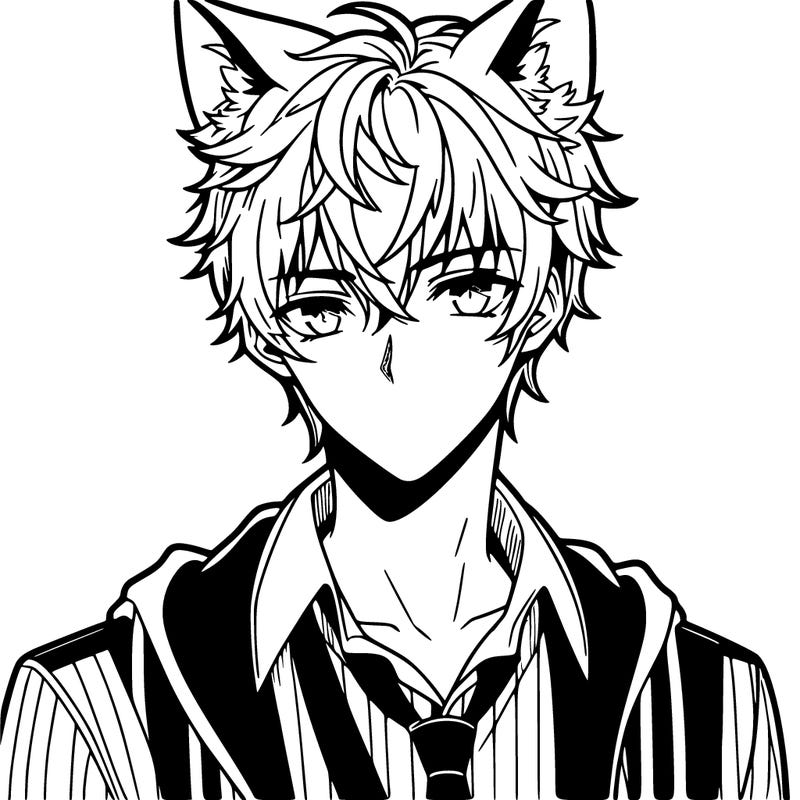 handsome manga boy with wolf ears