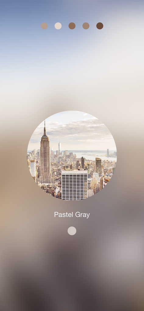 Color Lens 앱이 도시 스카이라인 이미지에서 파스텔 회색 색상을 식별하고 있습니다.