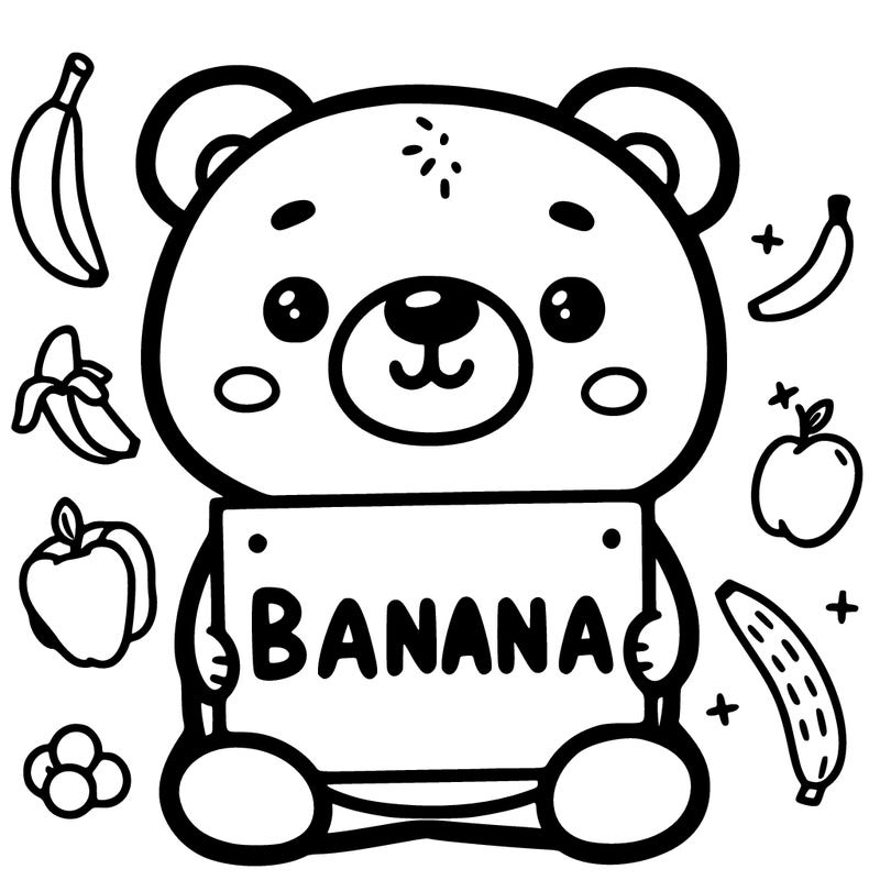 bear holding sign that says banana