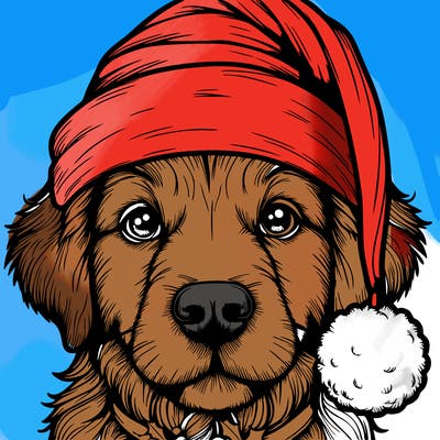 realistic dog with a christmas hat