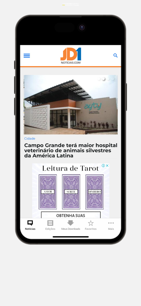 JD1 - JD1 Notícias app interface showing local news from Campo Grande Brazil