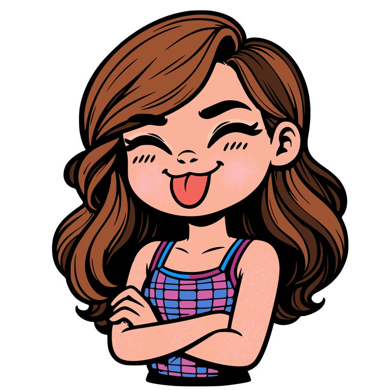 realistic girl crossing her arms and wearing a tank top with her tongue held out she has long hair
