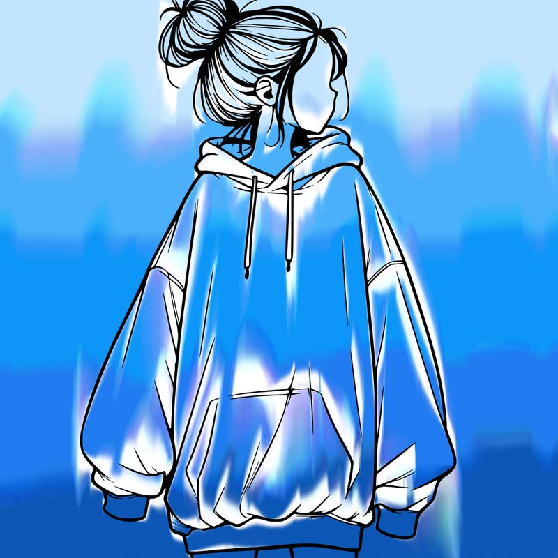 realistic girl with a oversized sweatshirt on and a bun